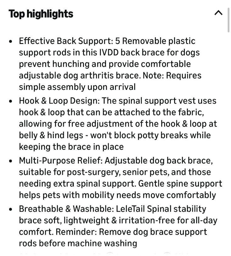 LeleTail Adjustable Back Support for Medium M Dogs – Joint Support Brace NEW