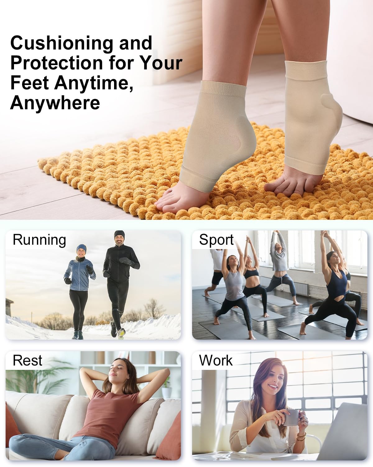 BLATOWN Achilles Tendon Support with Silicone Heel Protector Regular, Beige