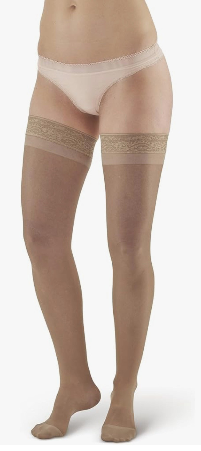 AW Style 74 Soft Sheer Thigh Highs w/ Lace Band 8-15 mm XL Color Natural 1 Pair