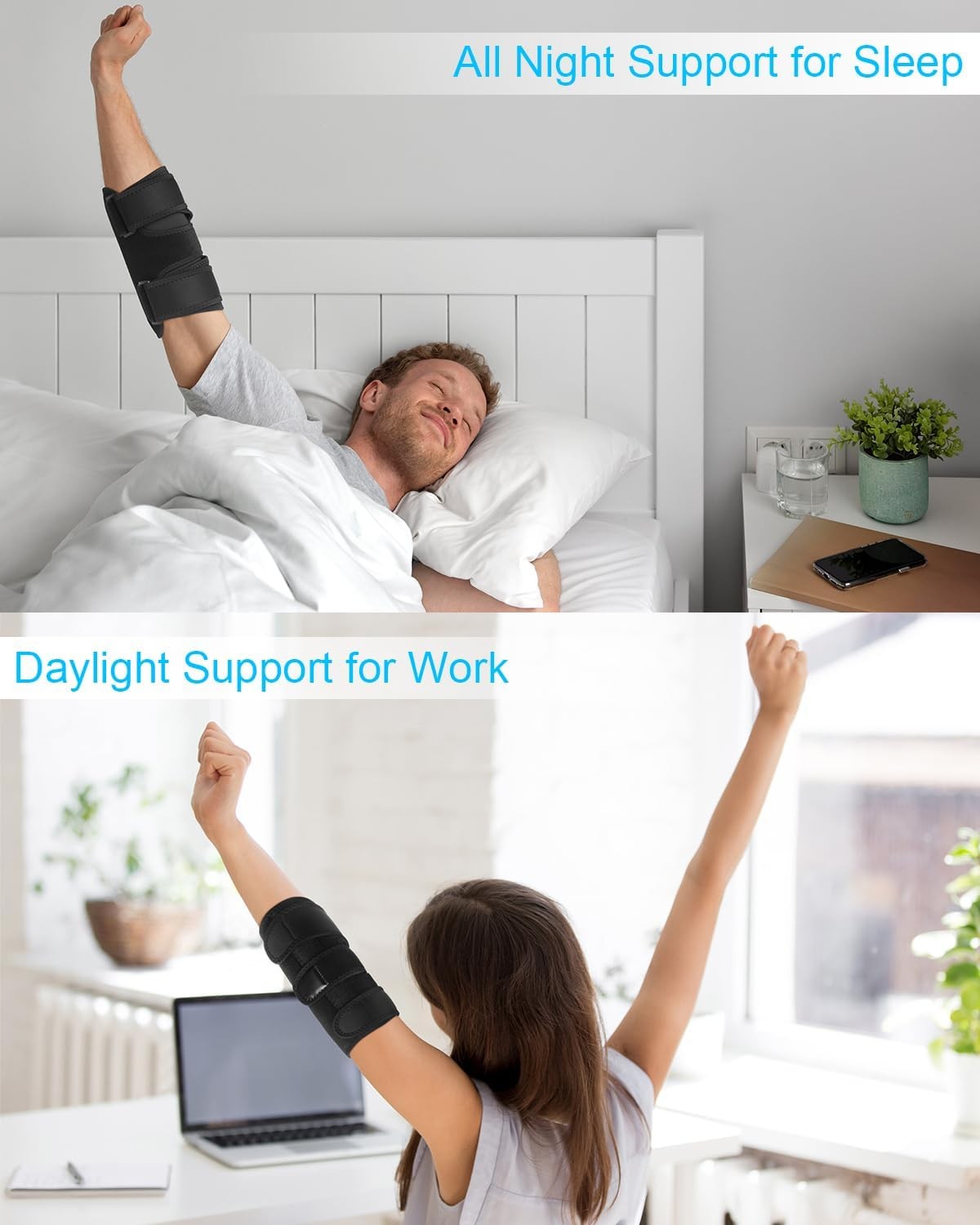 Elbow Brace with 2 Removable Metal Splint for Sleeping, Adjustable Cubital Tu…