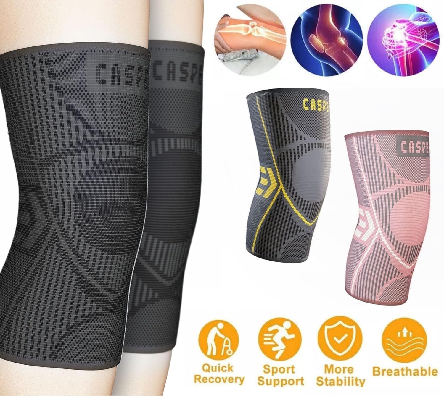 2-Pack Knee Sleeve Compression Brace Support Sport Joint Pain Arthritis Relief
