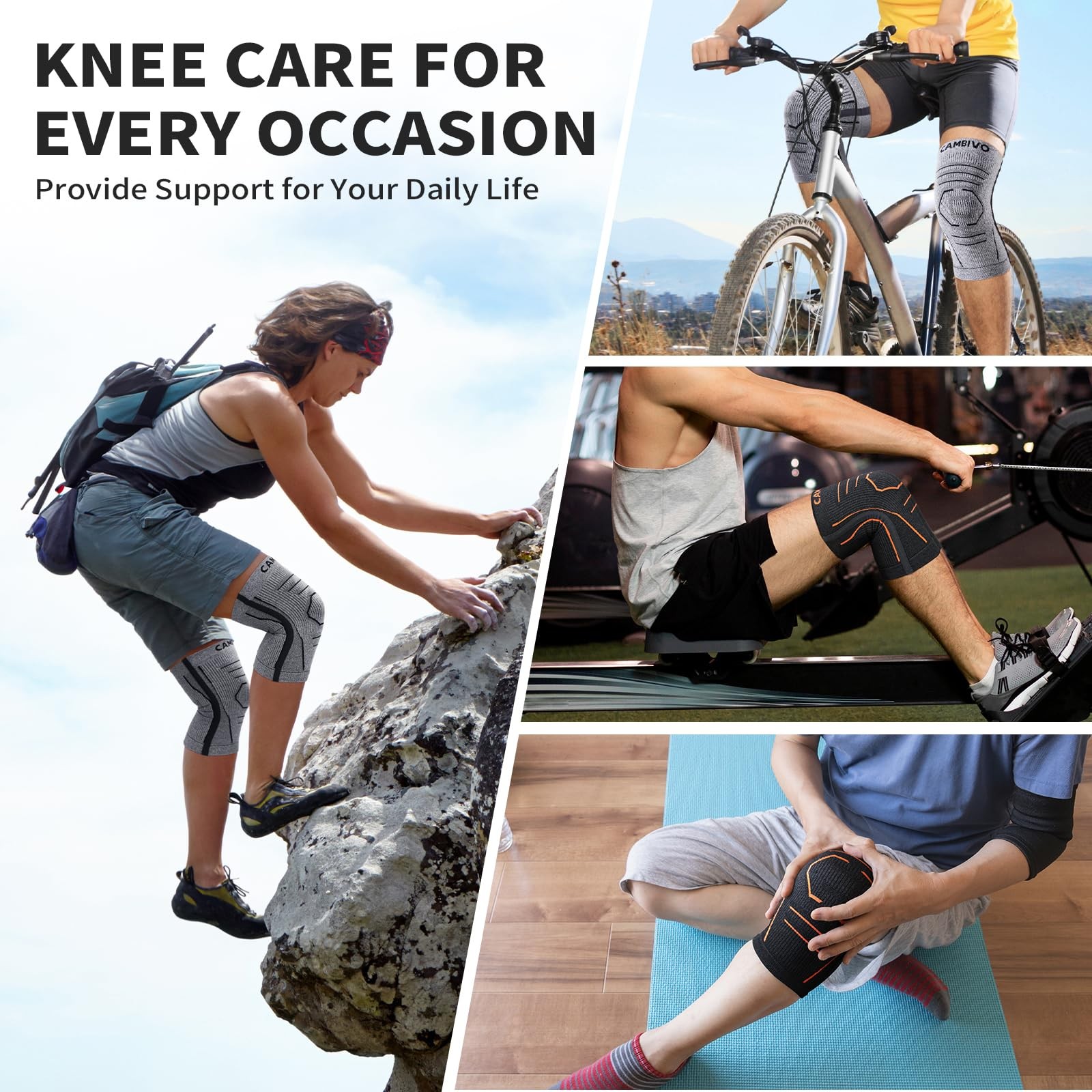 Knee Brace Compression Sleeves Side Stabilizers Gray Small 2 PCS