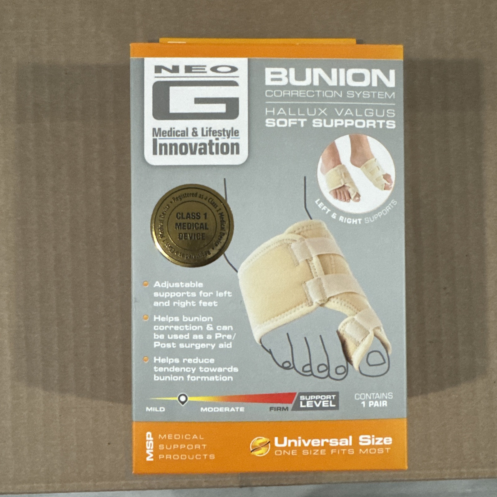NEO G Bunion Correction System One Pair Soft Support Adjustable Brace One Size