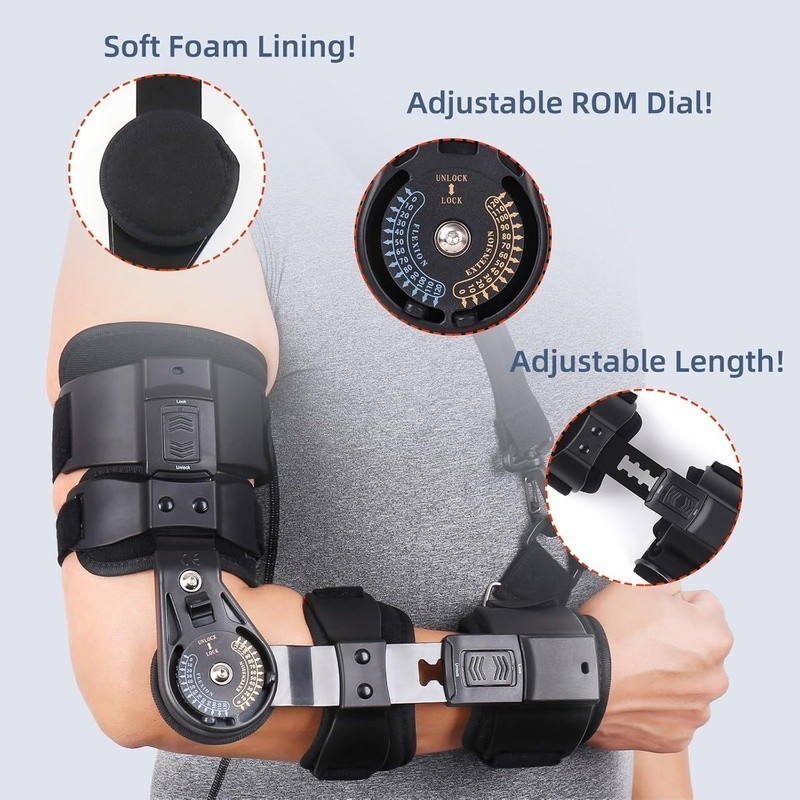 Adjustable Hinged Elbow Brace Post Surgery Stabilization Compression Support New