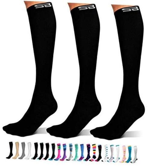 3-Pair Compression Socks (15-20mmHg) for Men & Women XX-Large 01 – Solid Black