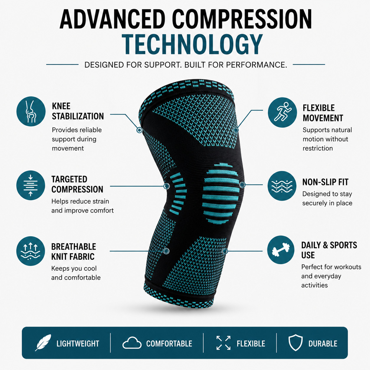 Compression Knee Sleeve Brace Support for Men Women Leg Pain Medium