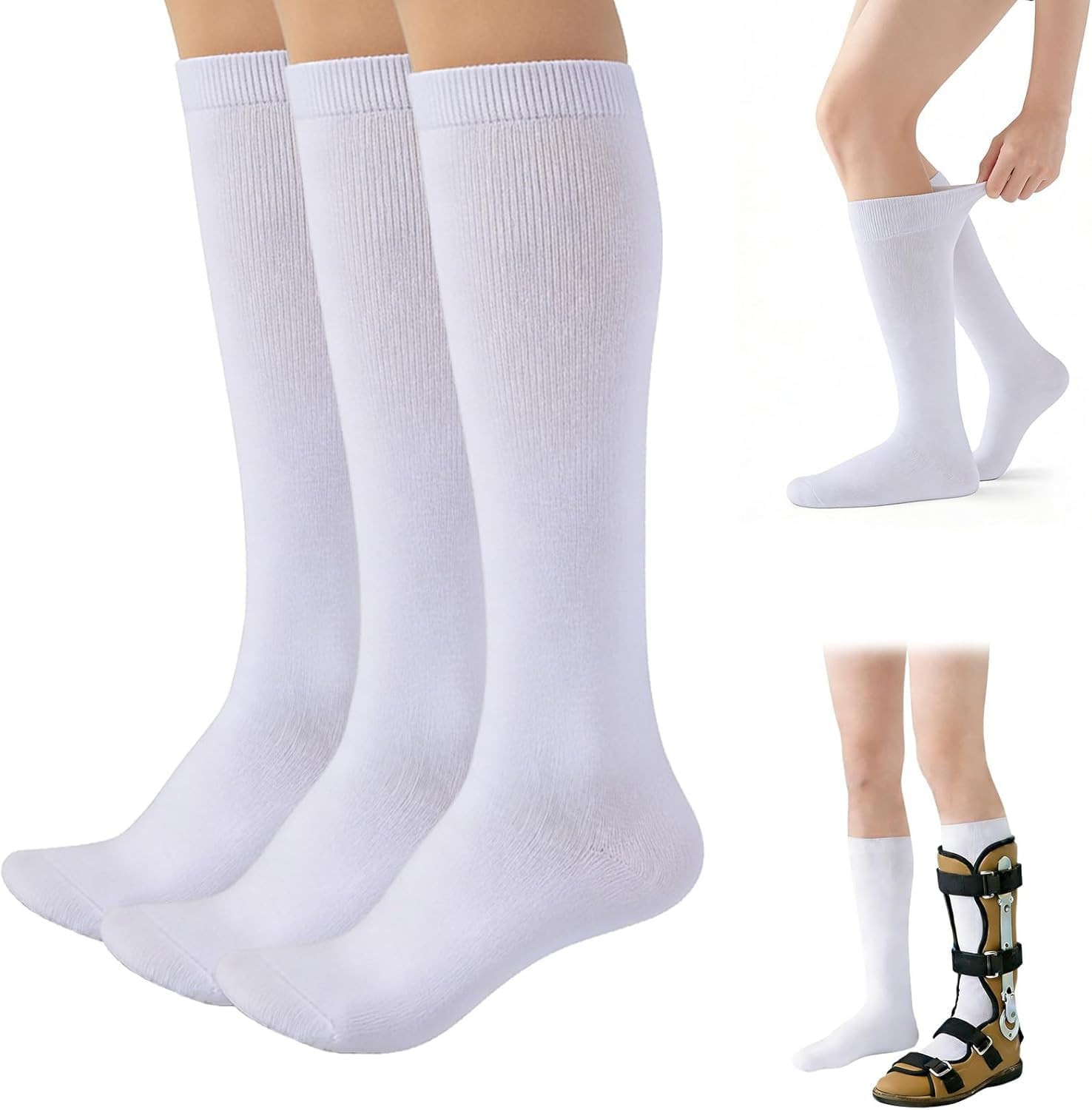 Walking Boot Socks, 3 Pairs Cotton Replacement Orthopedic Liner Compatible