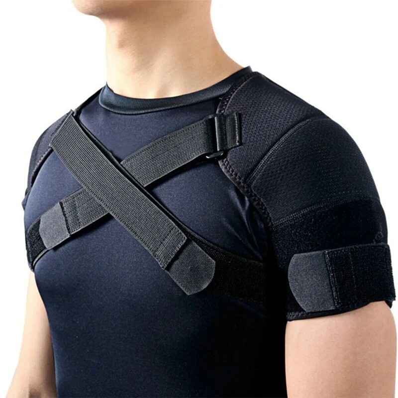Double Shoulder Brace Torn Rotator Cuff Pain Relief Support Sleeve Adjustable FH