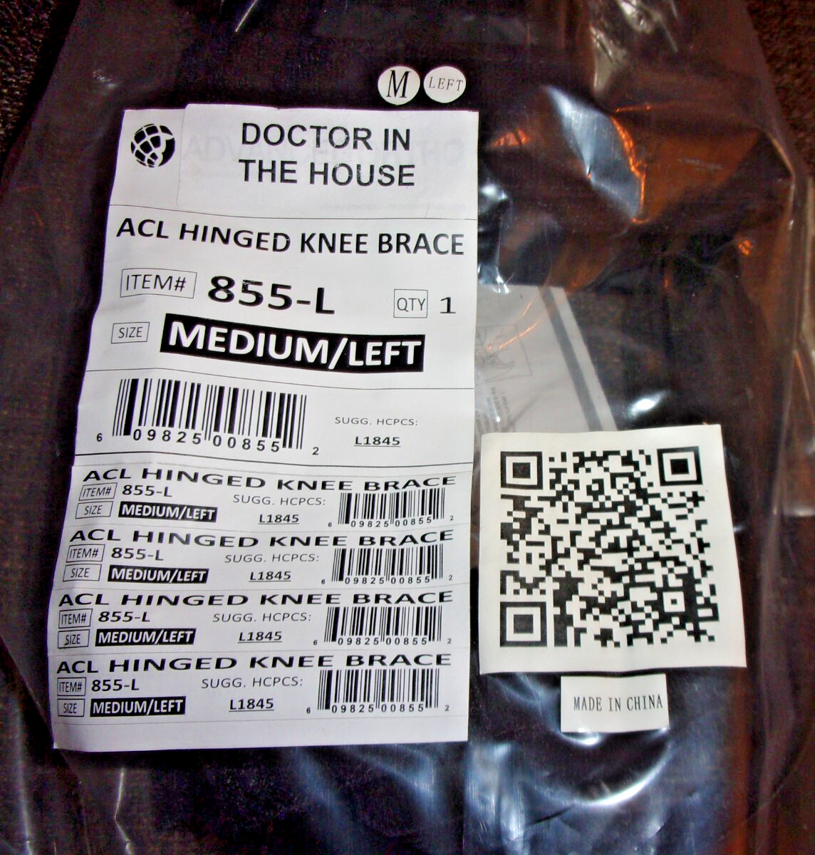 Doctor in the House ACL Hinged Knee Brace Medium/Left #855-L New