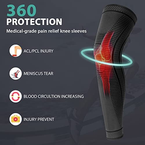 2 Pack Full Leg Compression Sleeves for Men And Women Long Knee Large Black