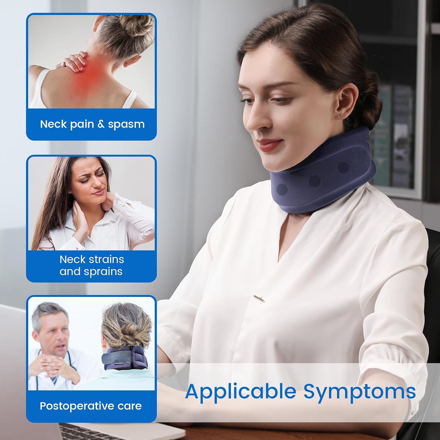 VELPEAU Neck Brace Cervical Collar Blue Medium Soft Foam Neck Support
