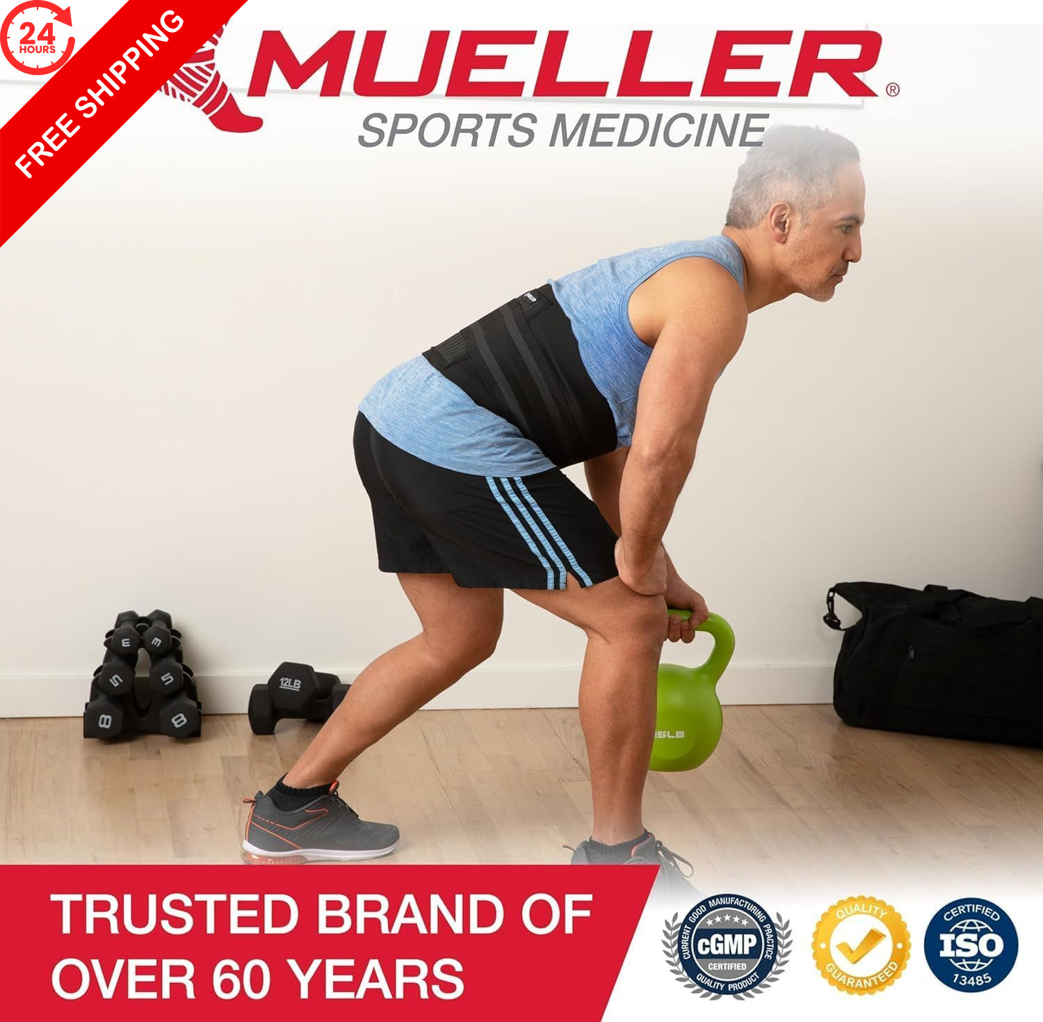 MUELLER Sports Medicine Adjustable Back Brace, Ideal for One Size, Black