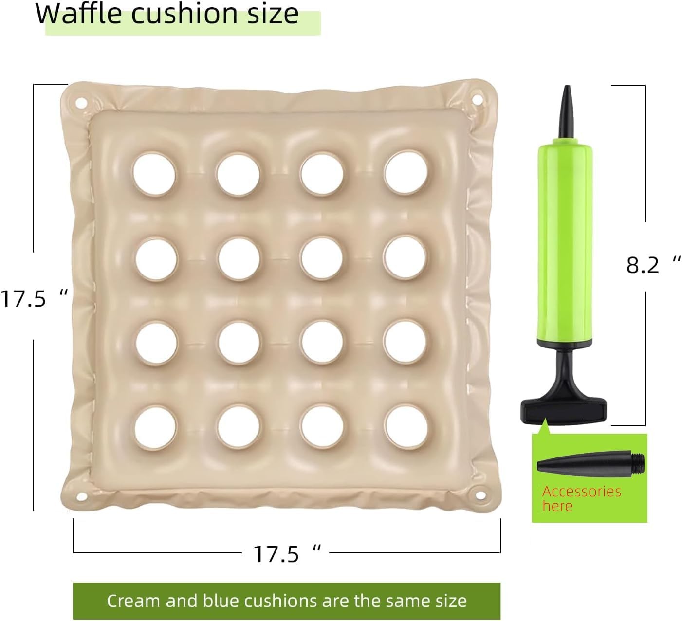 Waffle Cushion 2 Pack – Inflatable Air with Pump – Cream and Blue