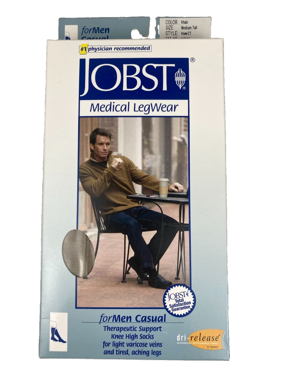 JOBST FOR MEN CASUAL COMPRESSION KNEE HIGH SOCKS 15-20 MMHG KHAKI SIZE M TALL
