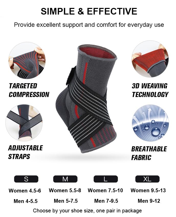 2 Pcs Ankle Support Brace Adjustable Foot Support Ankle Sleeves for Sports
