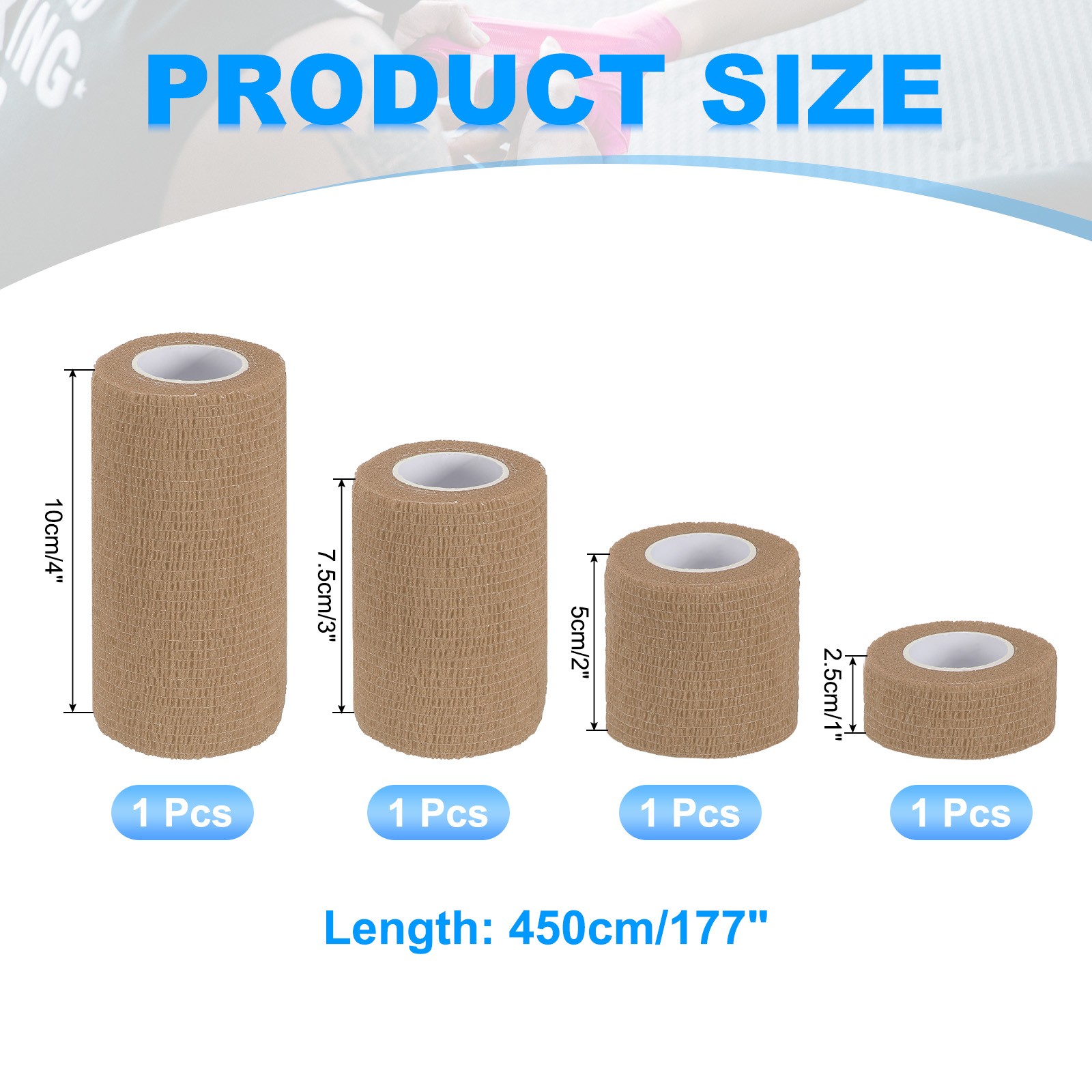 1″/2″/3″/4″ 4 Pcs 5 Yard Self Adhesive Bandage Wrap Self Tape Skin
