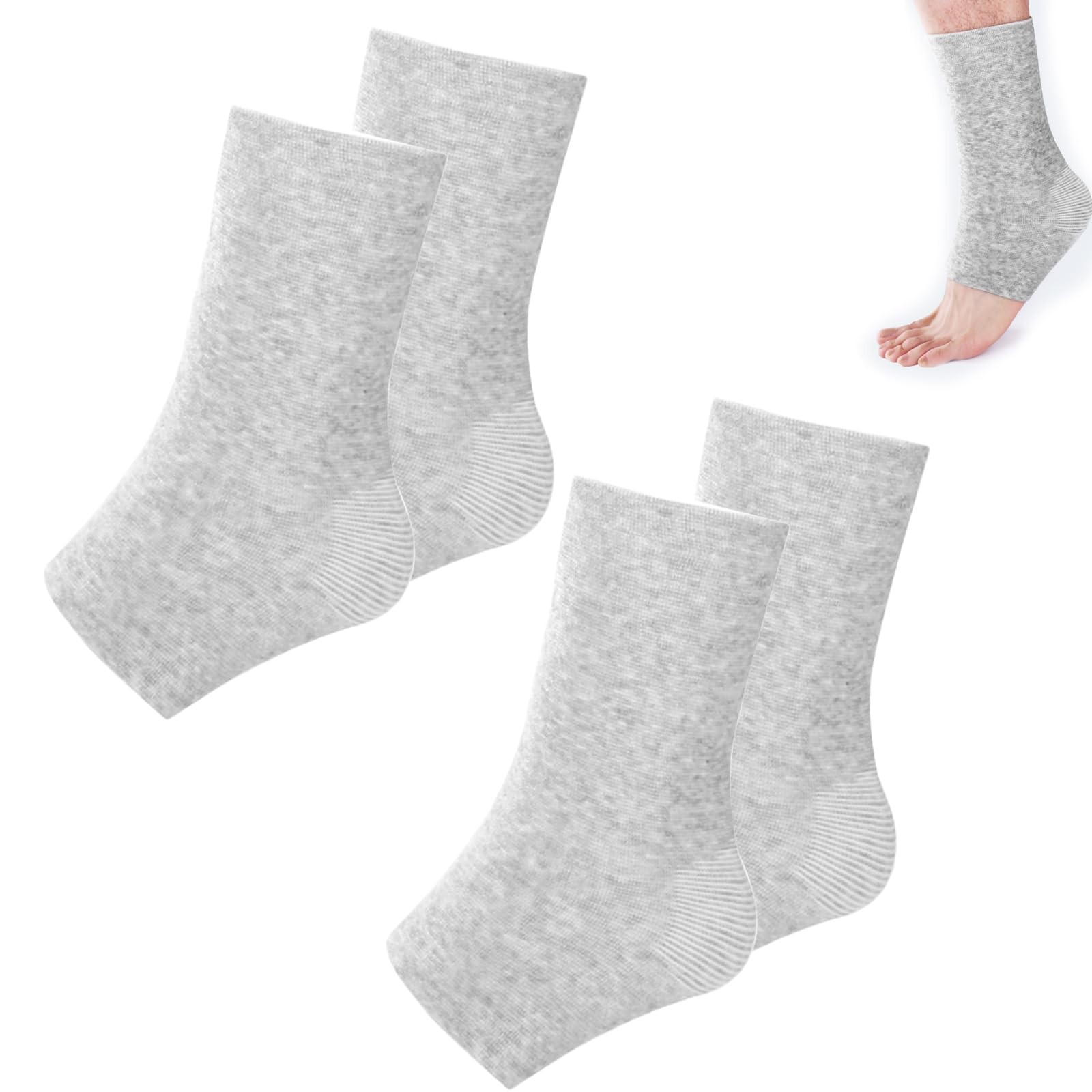 2 Pairs of Compress Bamboo Foot Sleeves,Keep Warm Ankle One Size, Grey