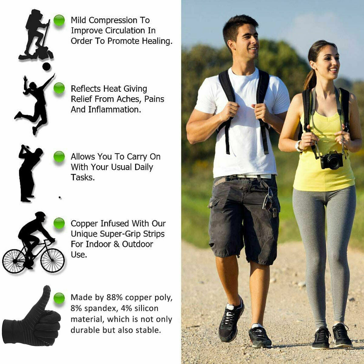 Copper Arthritis Compression Gloves Hand Support Joint Pain Relief Sport Gym USA