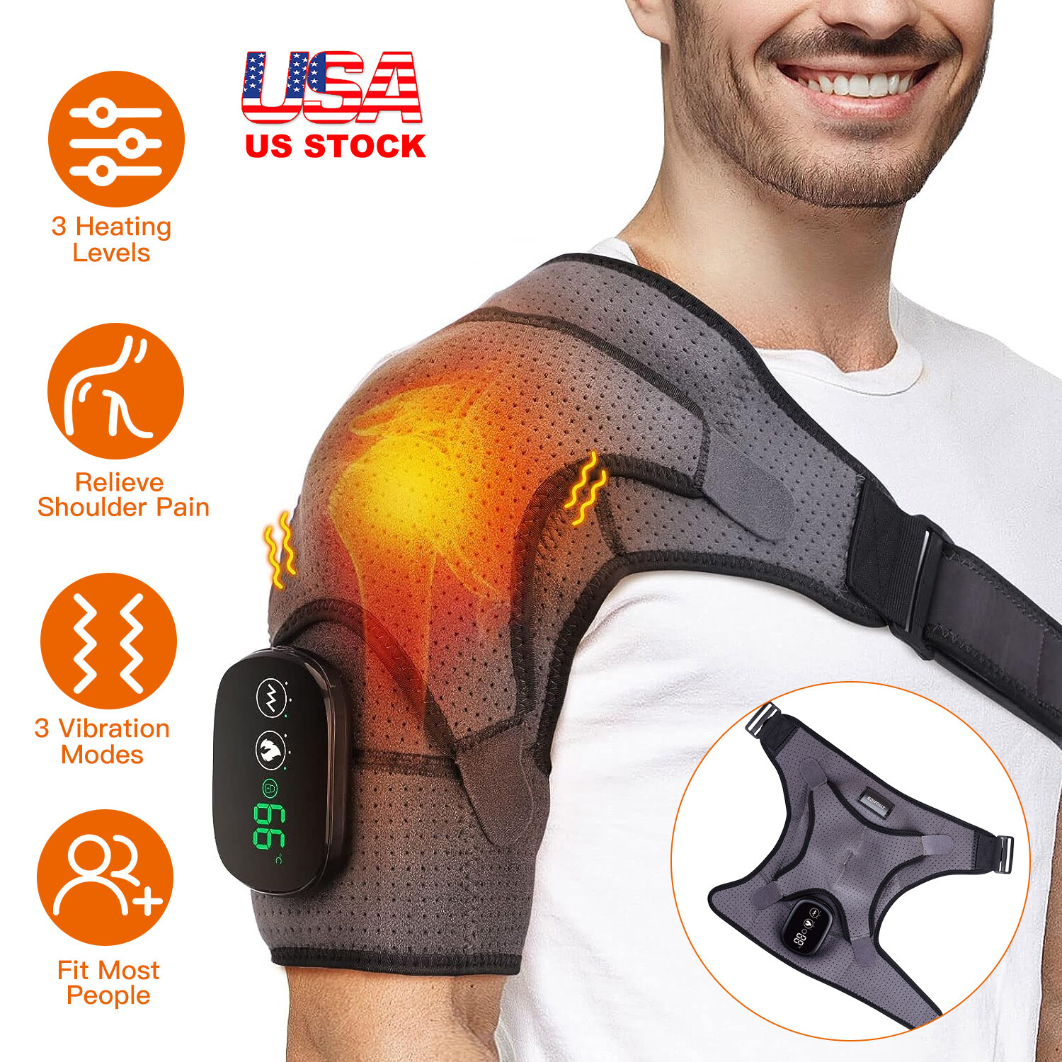 Cordless Heated Shoulder Support Pad with 3 Heat Levels for Left Right Shoulder