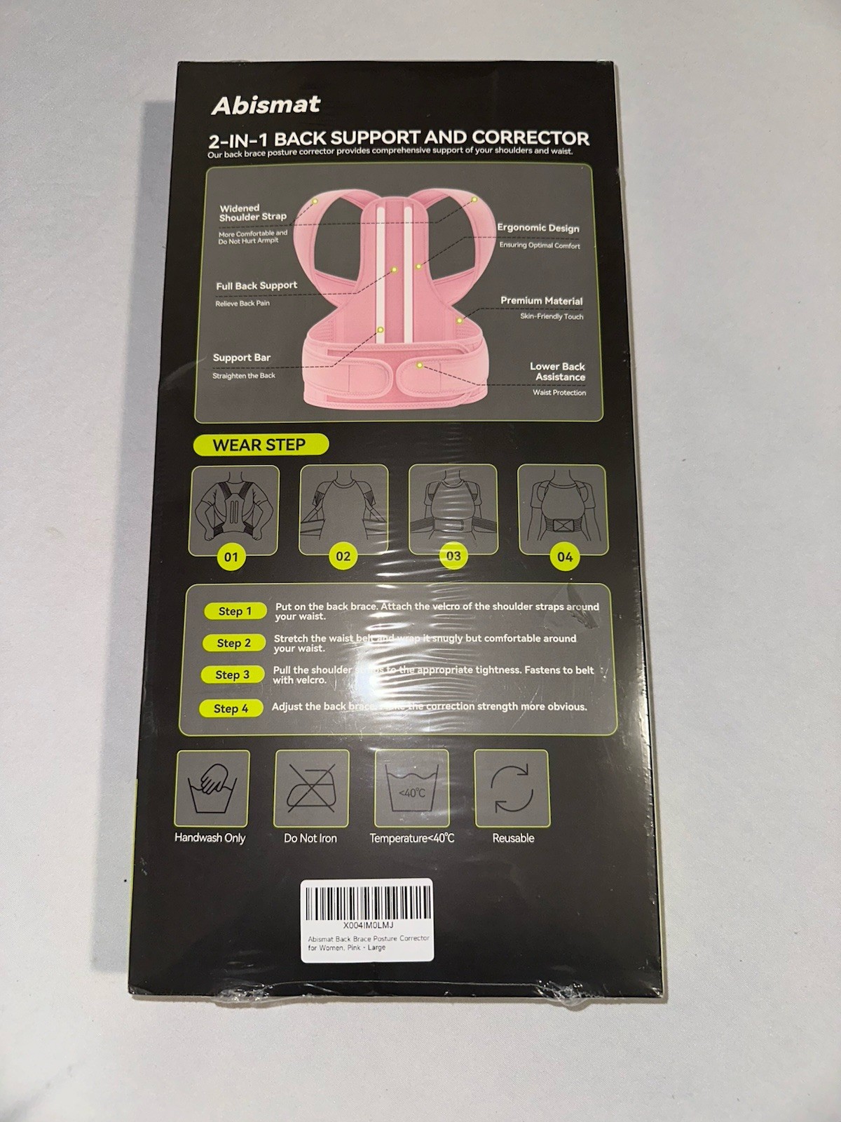 Abismat Back Brace Posture Corrector Ladies Large Pink