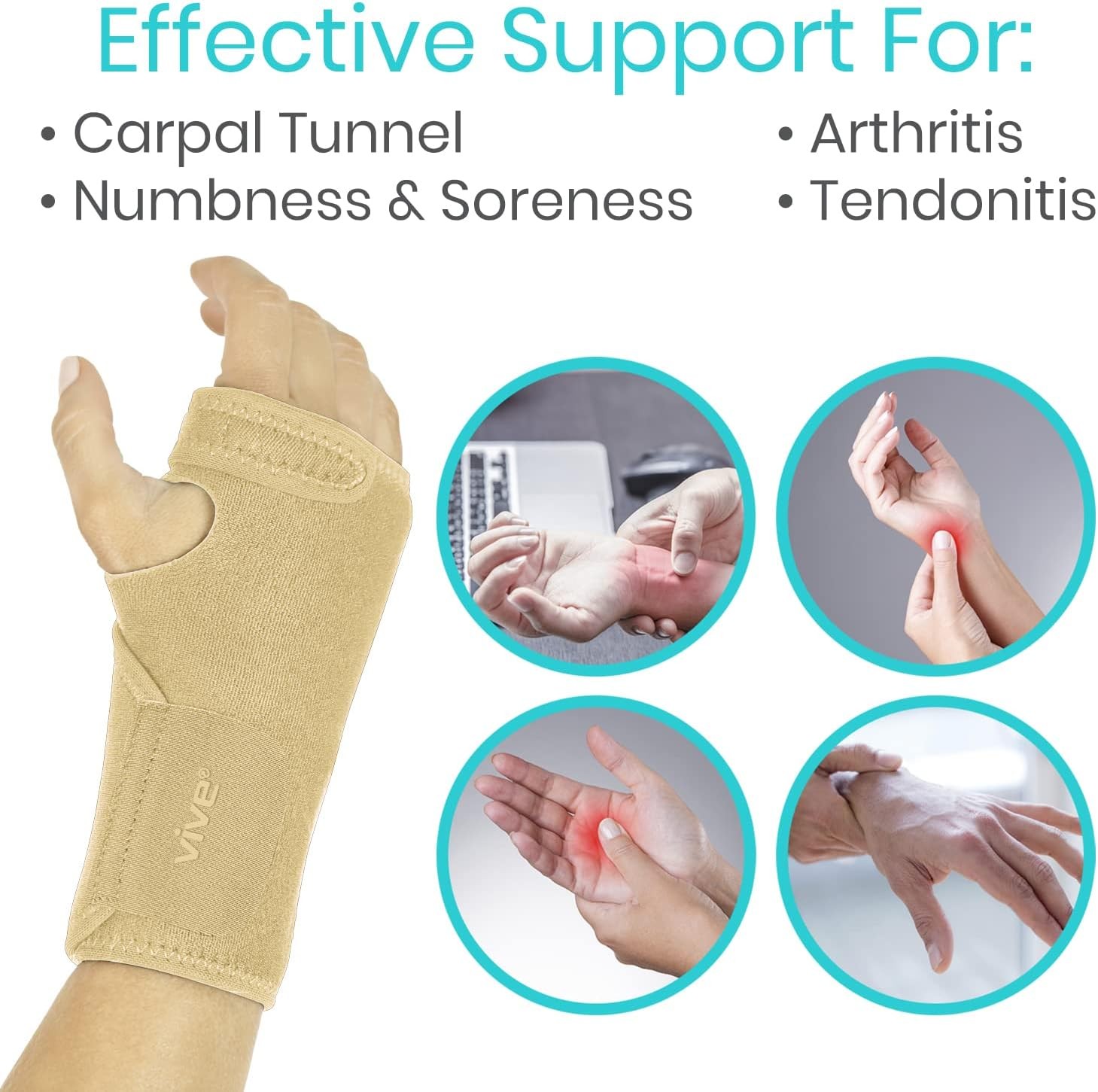 Vive Wrist Brace – Left Hand Carpal Tunnel Hand Compression Support Wrap (Left W