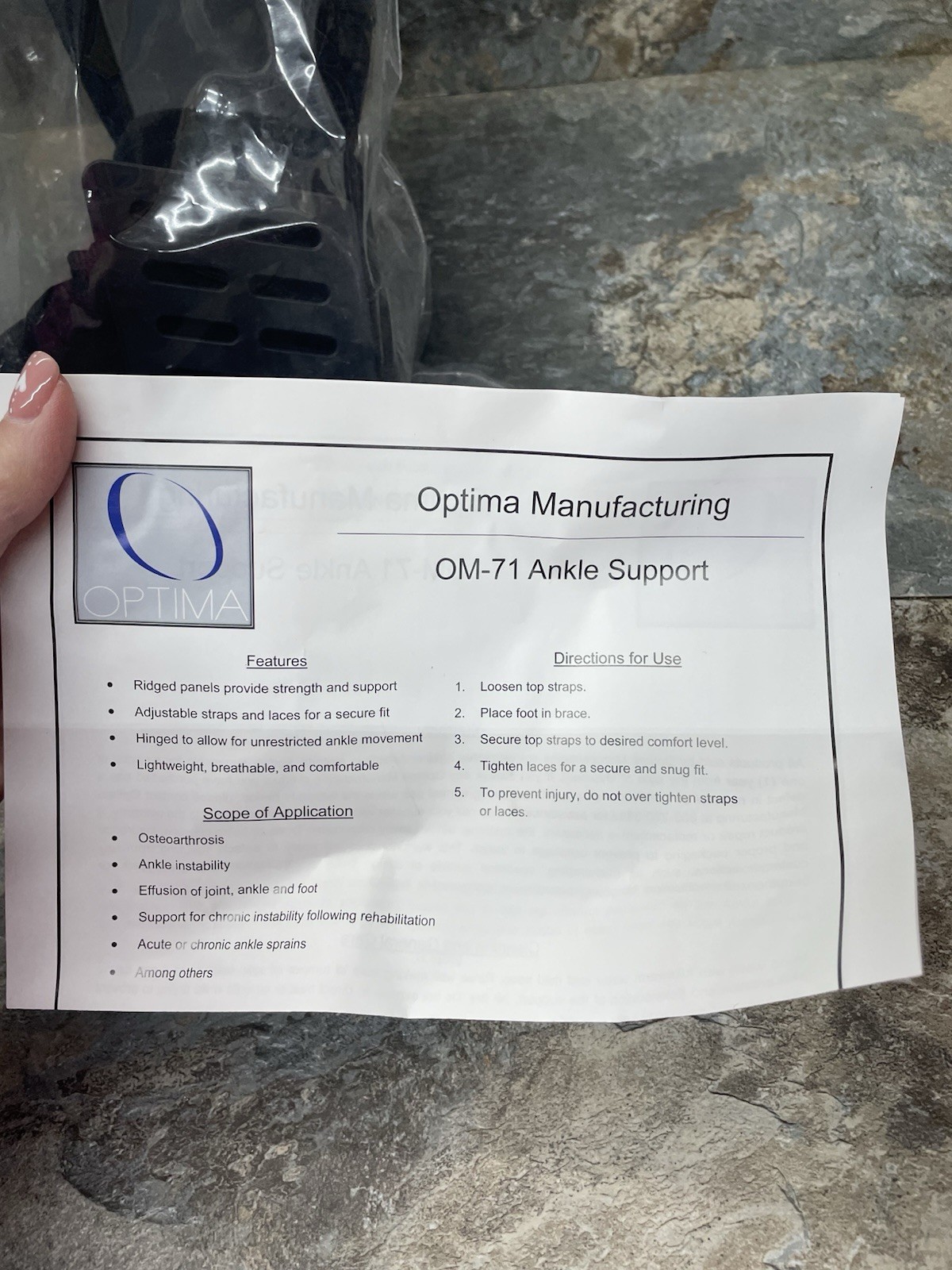 Optima OM-71 Ankle Support Brace Medium Black Adjustable Hinged Orthopedic