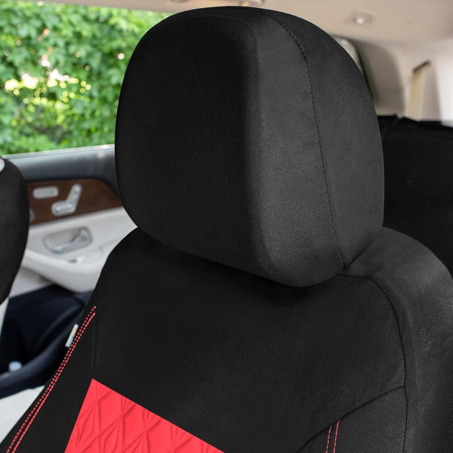 Universal Fit Diamond Stitched Flat Cloth Car Seat Covers Full Set – Red