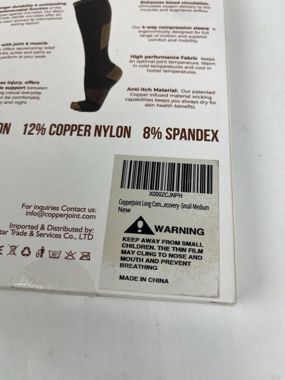 Copper Joint Long Compression Socks ~ Copper Infused Adult Size Small- Medium