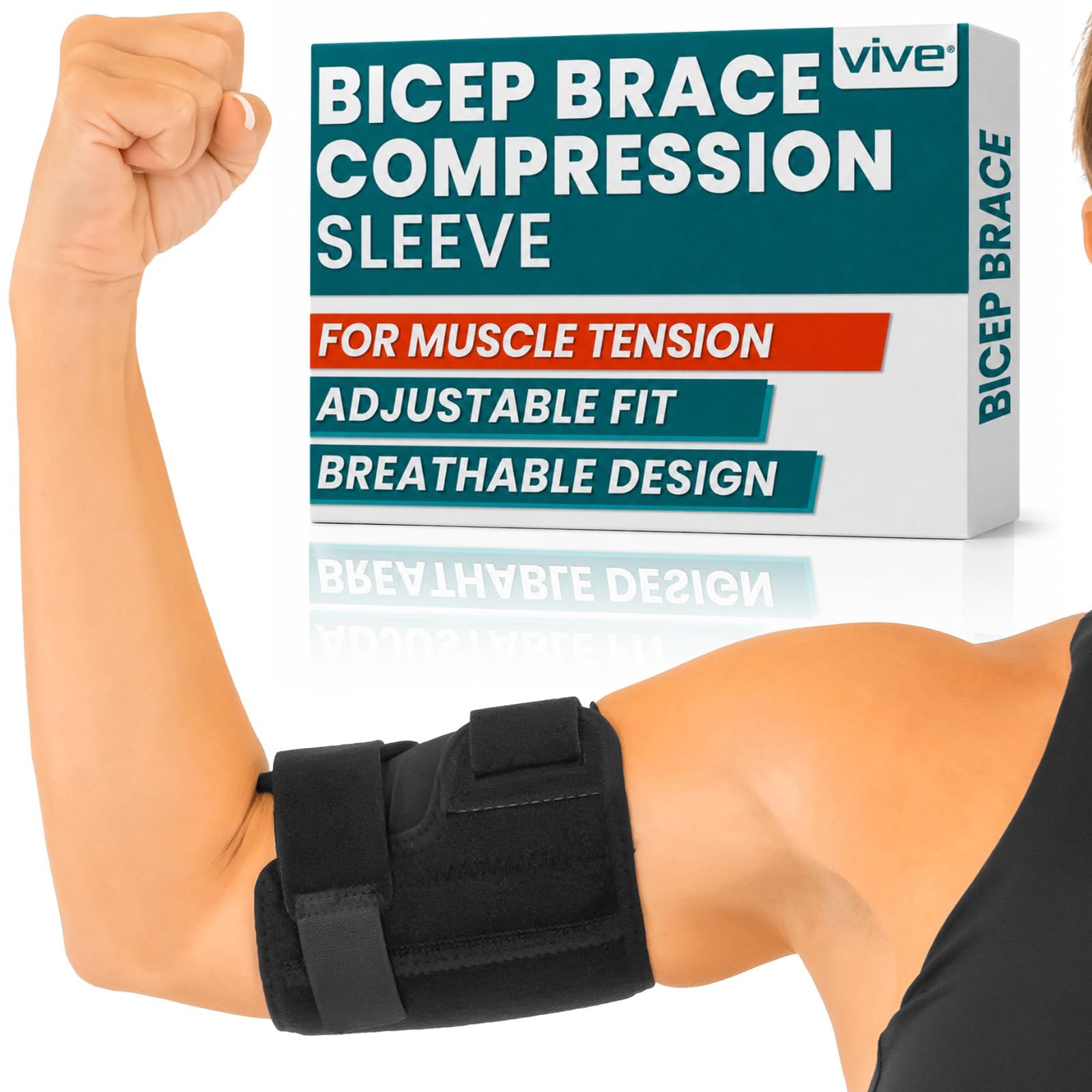 Vive Bicep Brace Compression Sleeve for Tendonitis – Upper Arm Medium, Black
