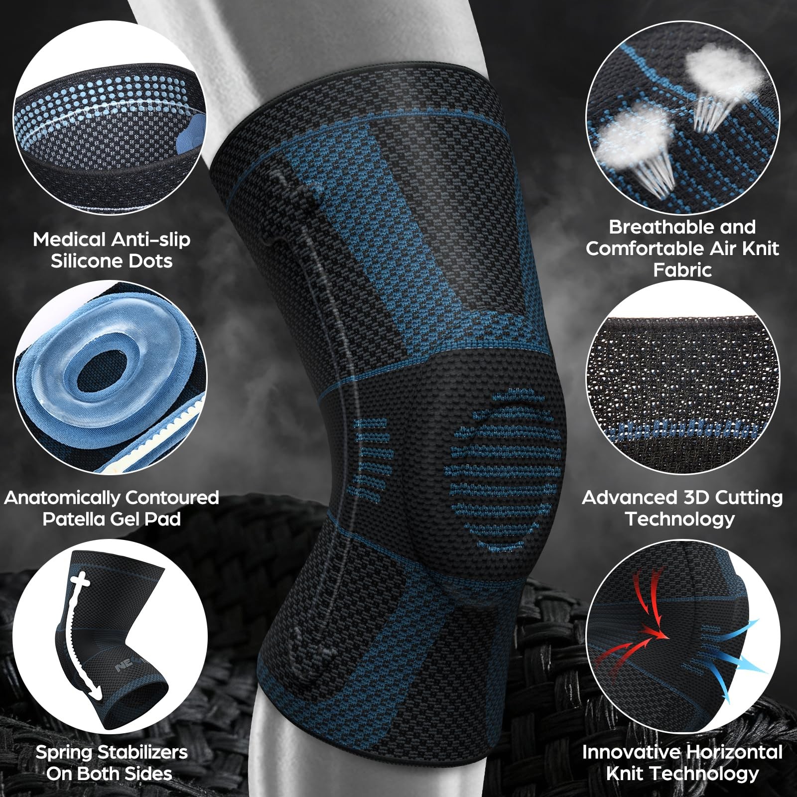 NEENCA Professional Knee Brace for Pain Large, Upgraded Version – Black Gray