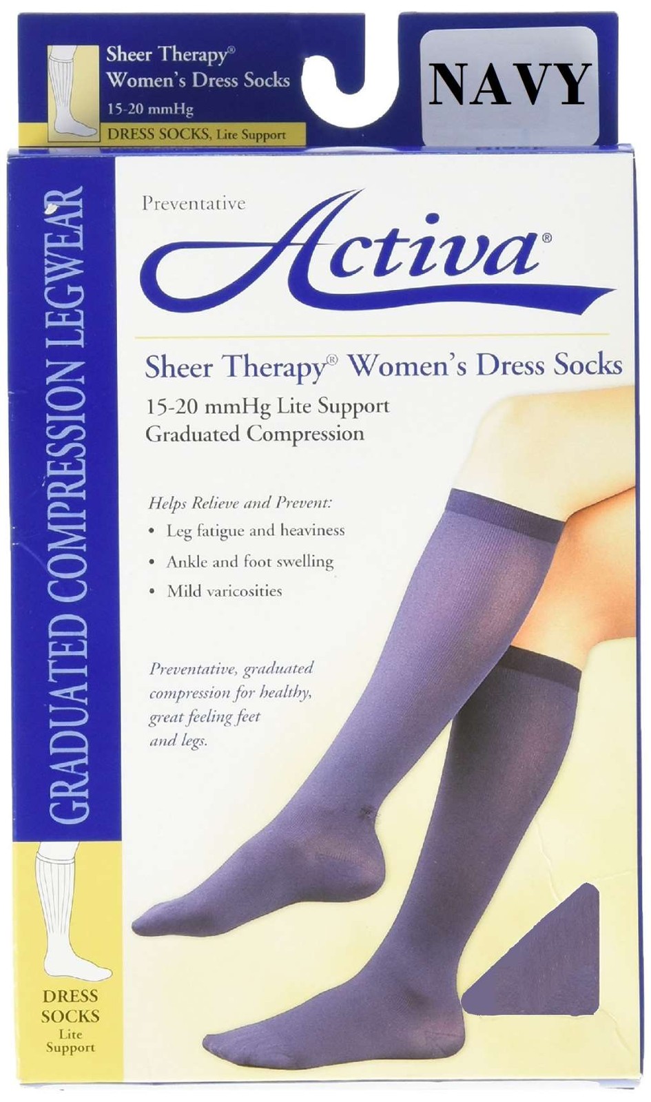 Activa Sheer Therapy Women’s Dress Socks 15-20mmHg (Navy) X-Large