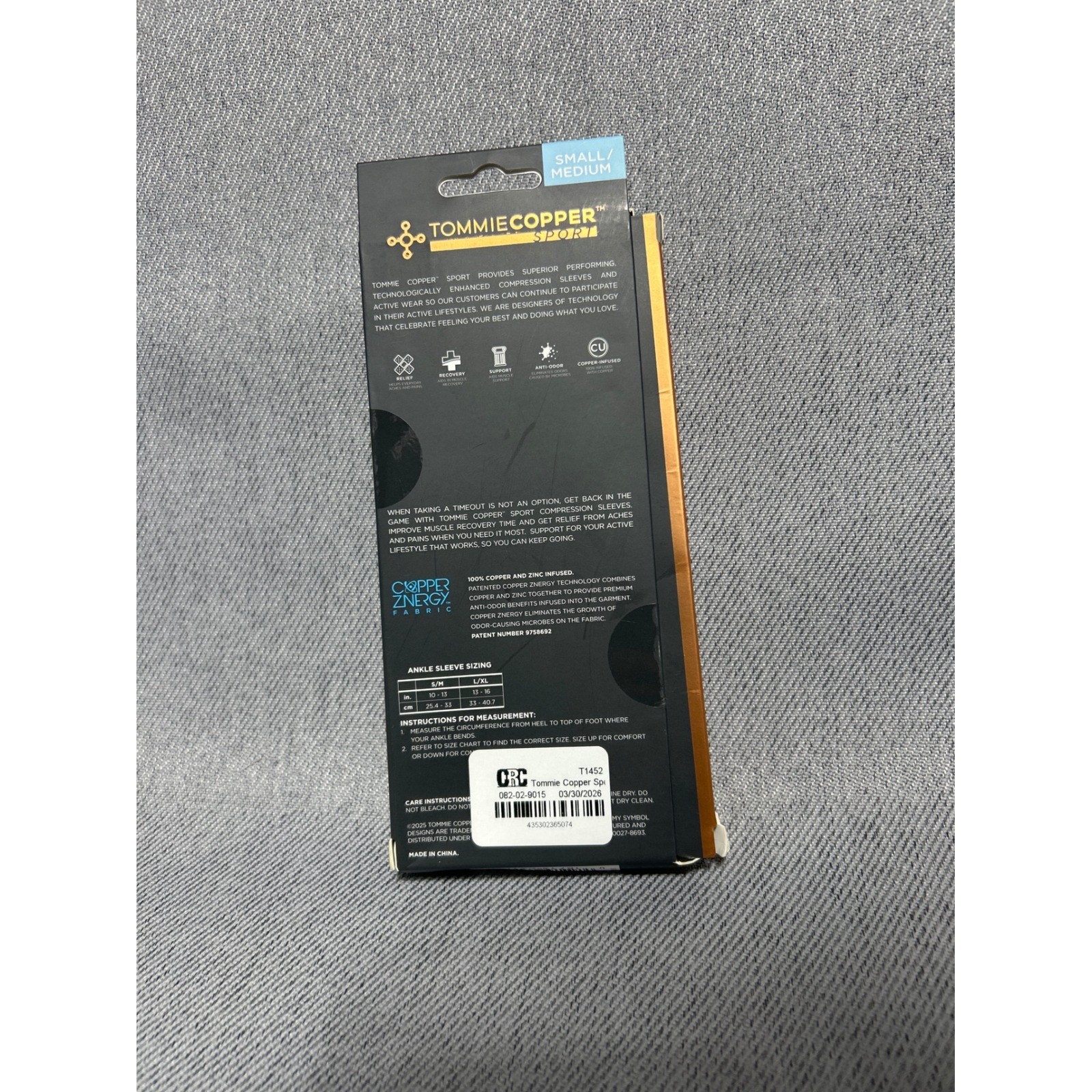 Tommie Copper Compression Ankle Sleeve S/M Black Copper Znergy Sport 1pc