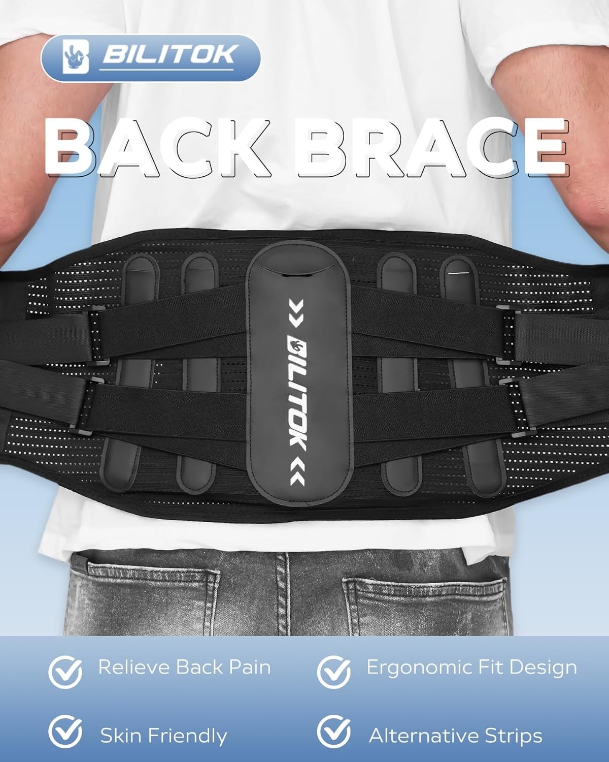 Large Back Brace Lower Back Pain Relief Adjustable Breathable By Bilitok