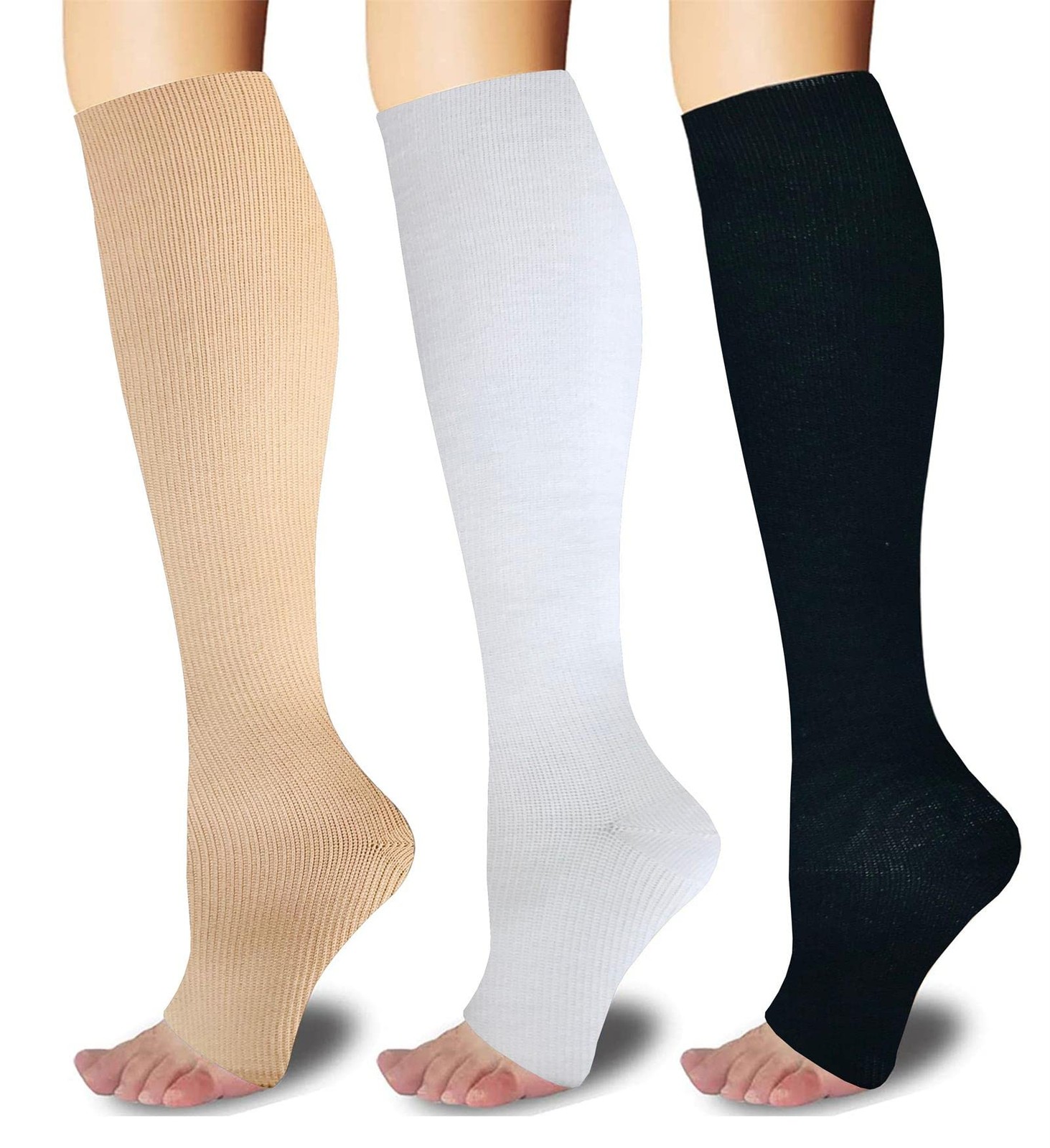 3Pairs Toeless Open Toe 15-20mmHg Compression Socks for Men Women Support Kne…