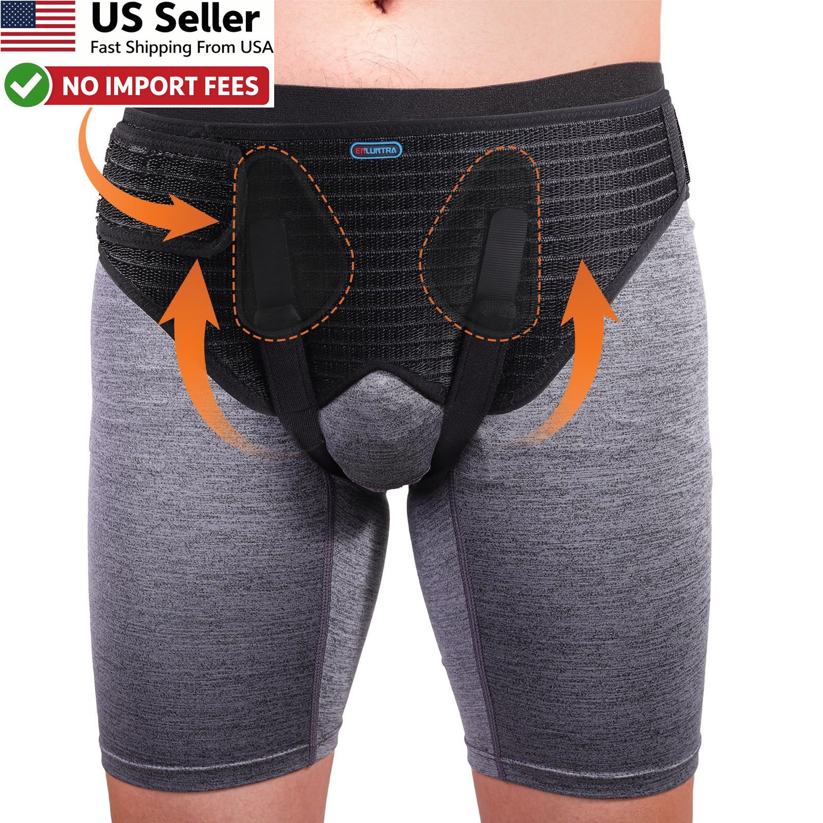Inguinal Hernia Support Belt Adjustable Compression Pads Black M FROM USA