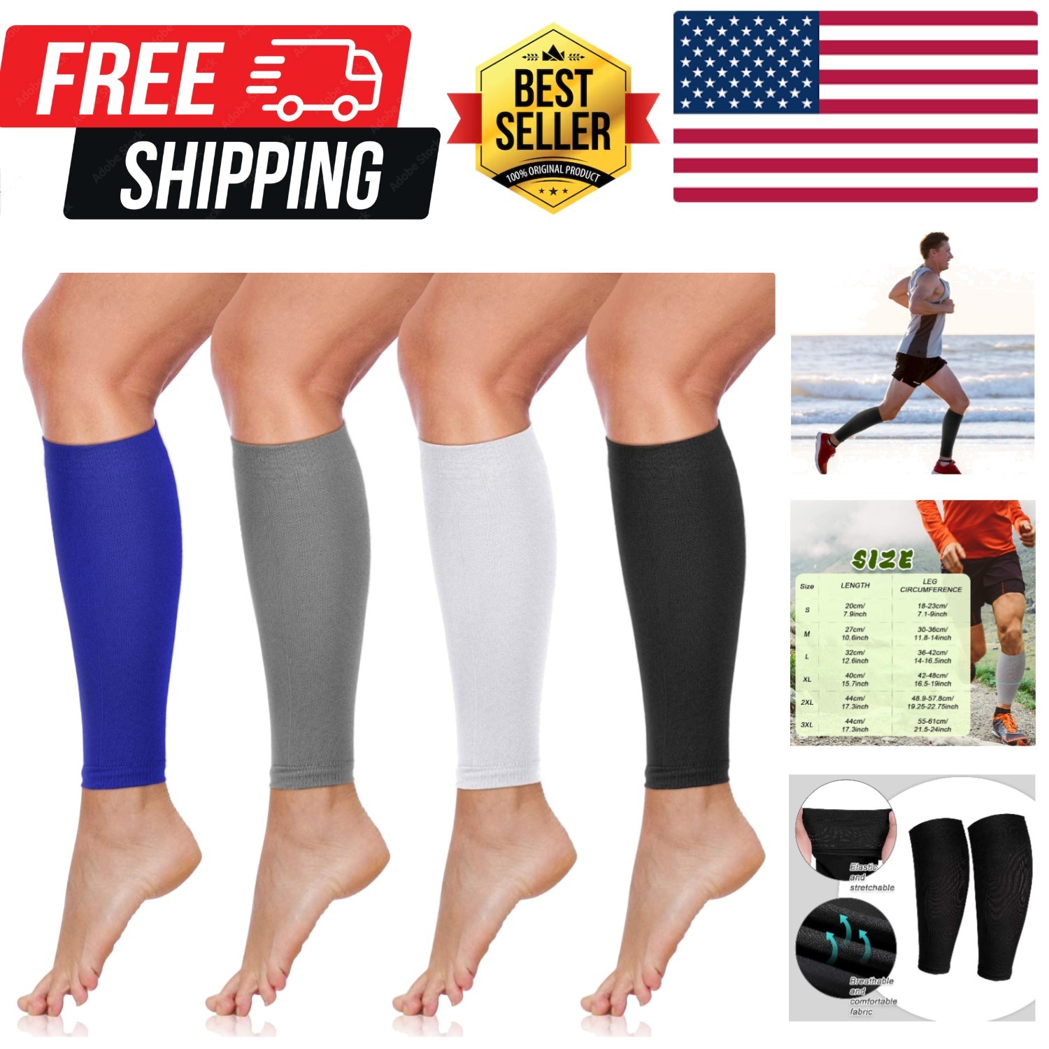 4 Pairs Calf Compression Sleeve Leg Compression Sock Calf and Shin Support Re…