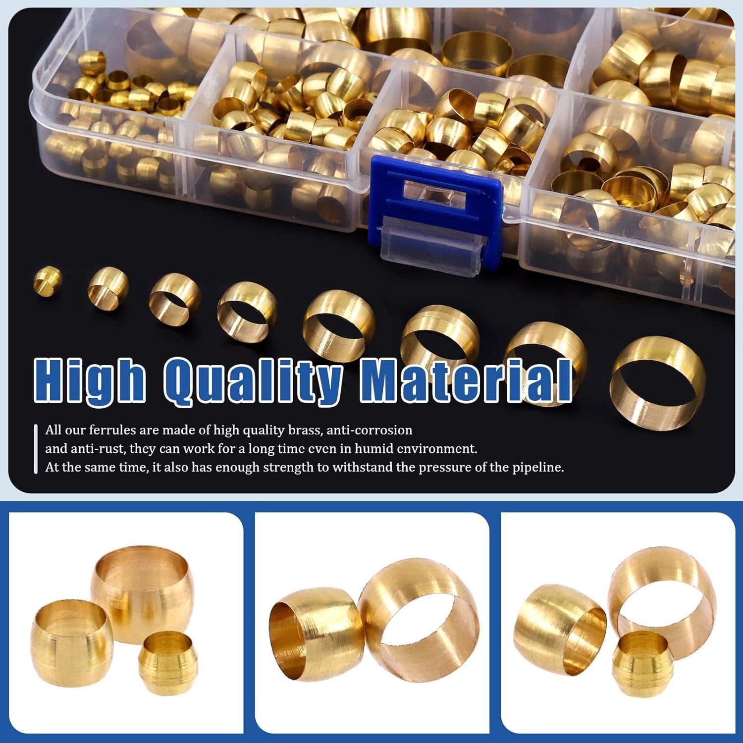 220Pcs Metric Brass Compression Ferrules – Ideal for 4mm to 16mm Tubing Systems