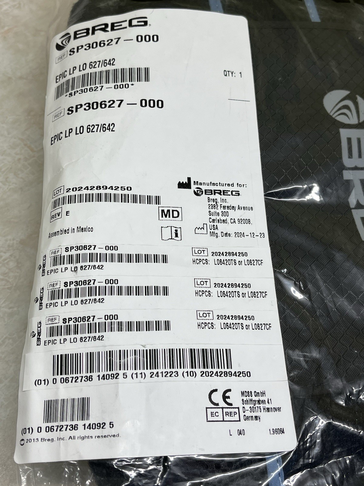 Breg Epic LP LO 627/642 Back Brace Black New Sealed SP30627 – 000