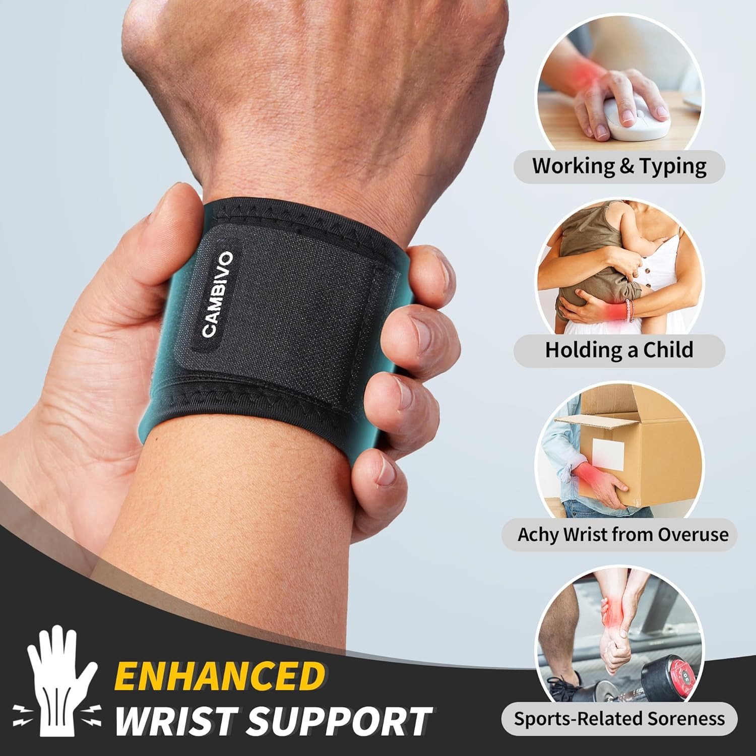 Wrist Wraps for Men and Women 2 Pack, Adjustable Compression Wrist Brace for Car