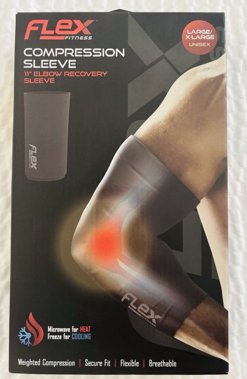 Flex Fitness 11″ Elbow Recovery Compression Sleeve L/XL Breathable Black Unisex