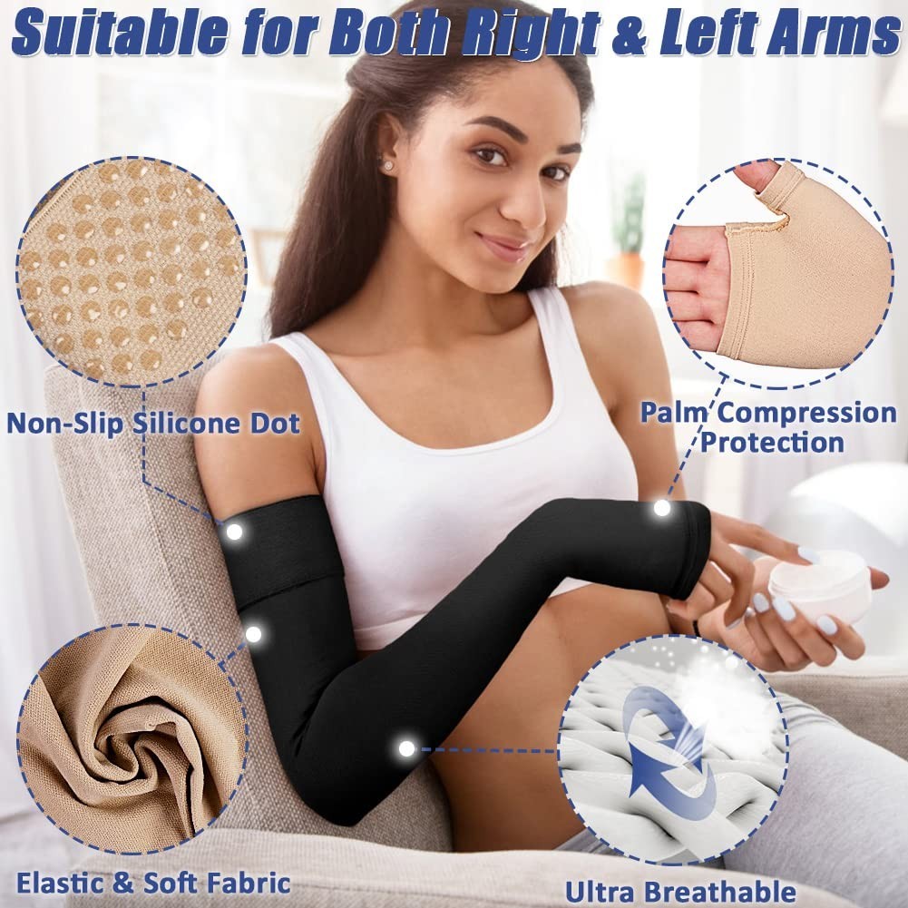 Compression Arm Sleeve with Gauntlet for Men & Women, 20-30 mmHg Support, Silico