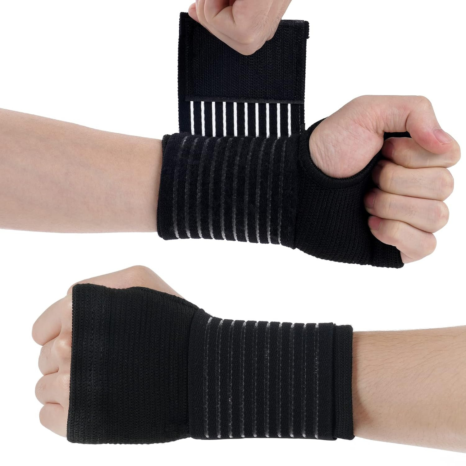 Wrist Brace, 2 Pack Elastic Wrist Support with Strap, Wrist Compression Wrap Adj