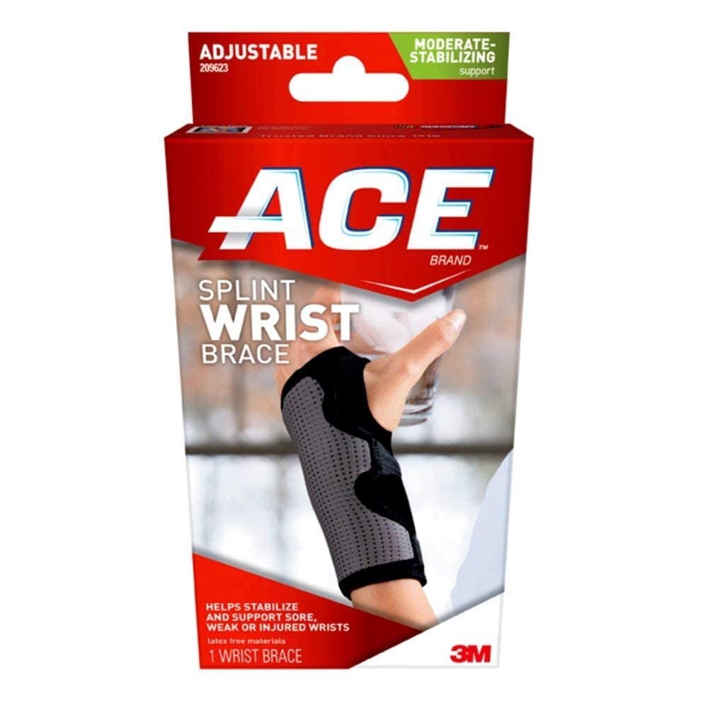 ACE Brand Adjustable Reversible Splint Wrist Brace Comfortable Support Black