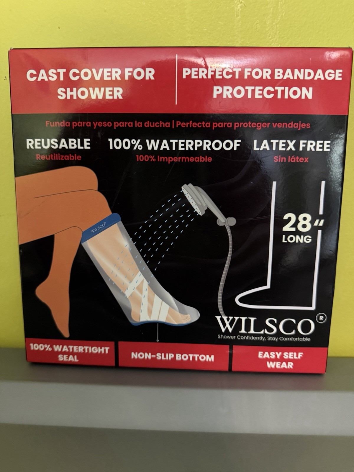 WILSCO Waterproof Cast Protector 28″ Long Reusable Latex Free Non-Slip Leg Cover