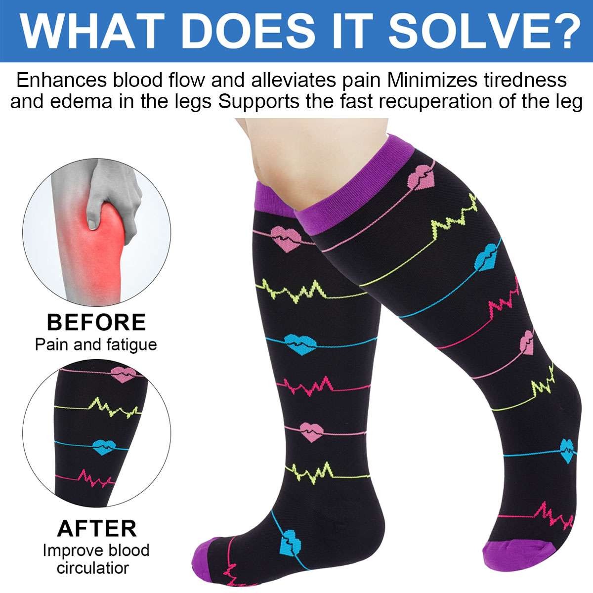 15-20 mmhg Compression Socks Stockings Plus Size Knee High Medical Socks 2XL-4XL