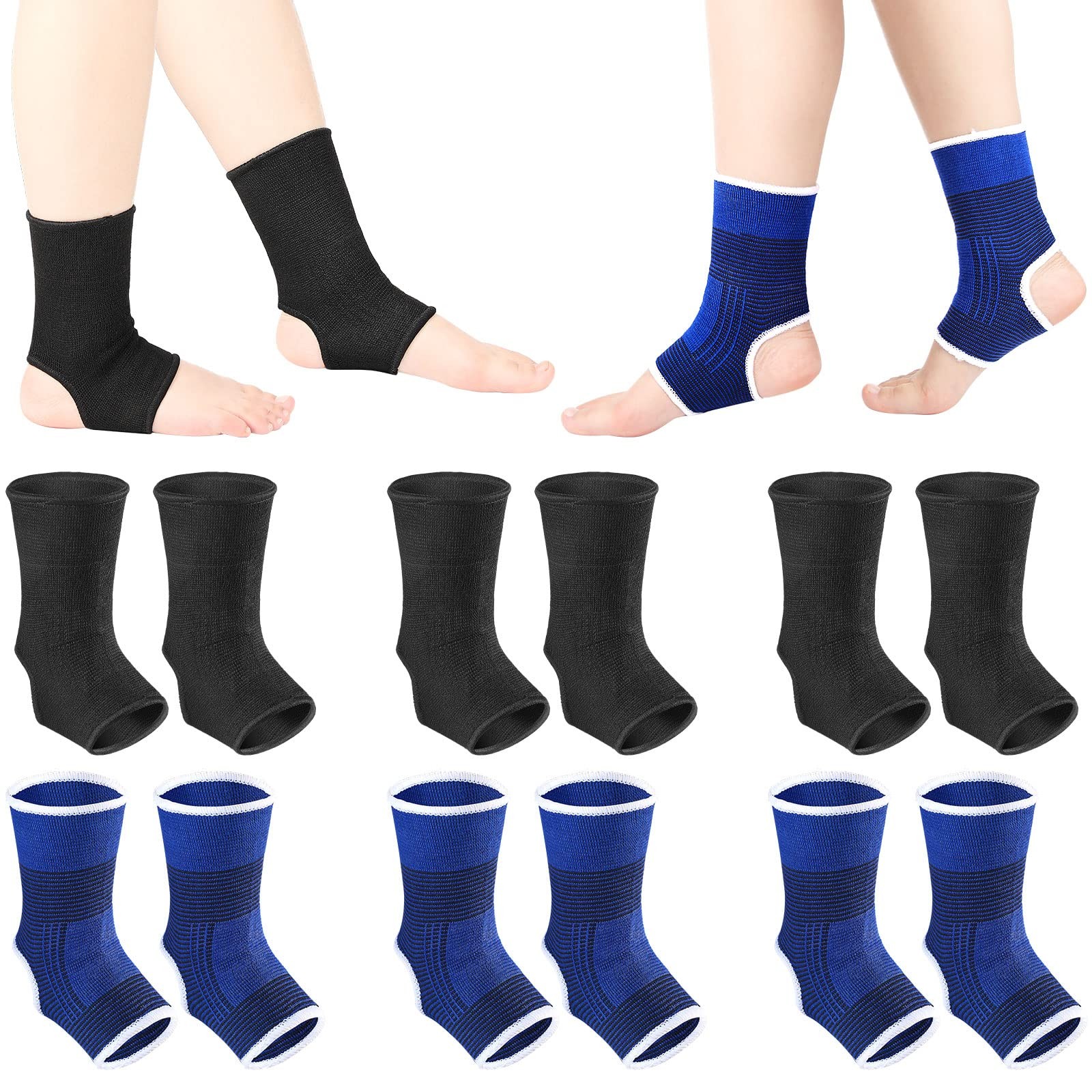Kid Compression Ankle Brace 6 Pairs Breathable Support Sleeve Blue Black