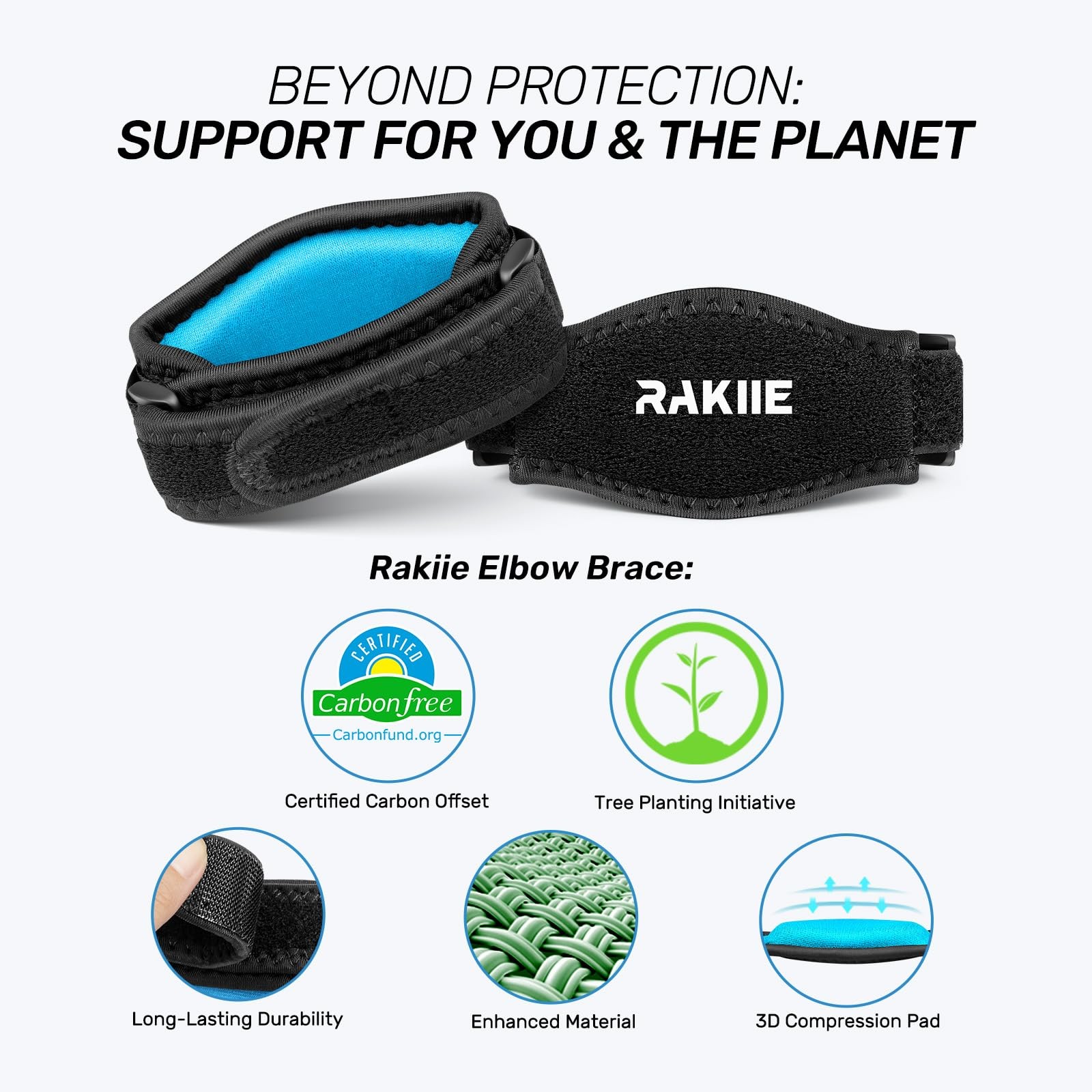 Rakiie 2 Pack Tennis Elbow Brace for Men Women, Adjustable One Size, Blue
