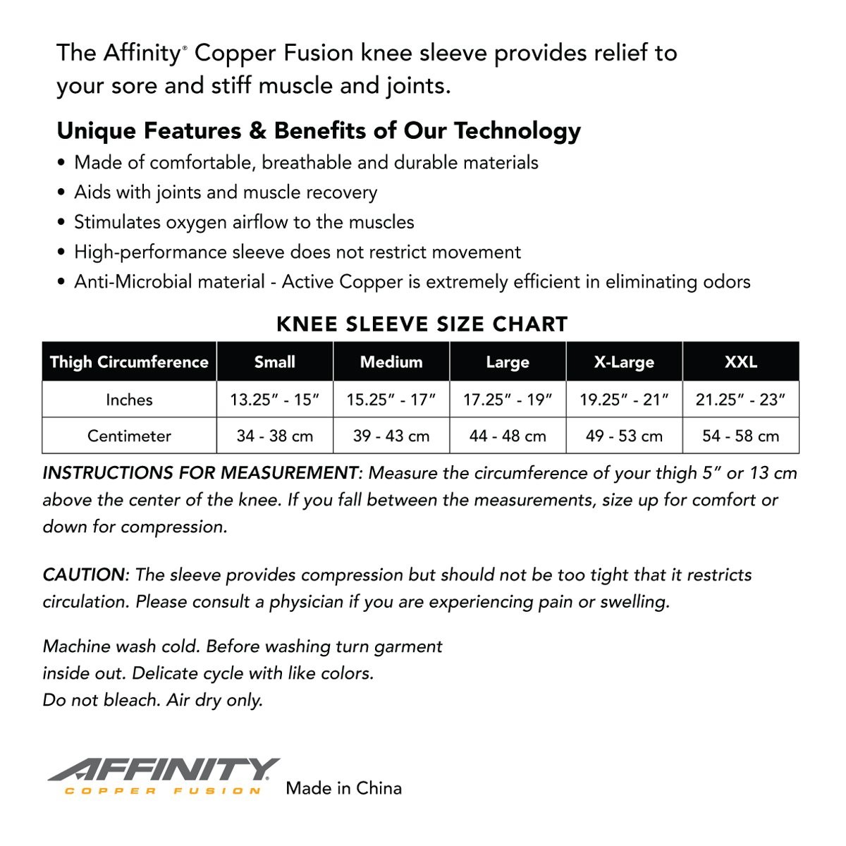 Affinity Copper Fusion Compression Knee Sleeve – Medium Af021590