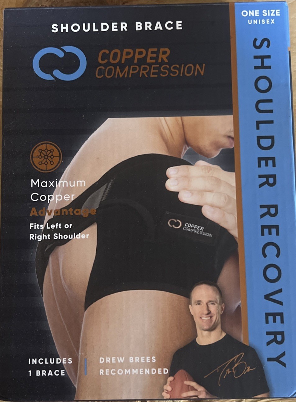COPPER COMPRESSION Shoulder Brace Fits Left or Right Shoulder One Size NEW