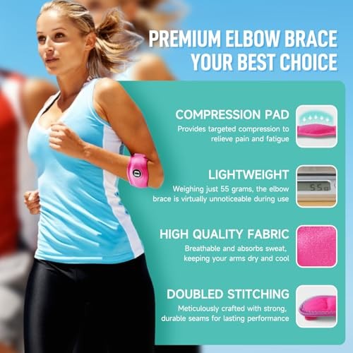 Tennis Elbow Brace for Women & Men, Adjustable Golfer Elbow 2 Pack Hot Pink